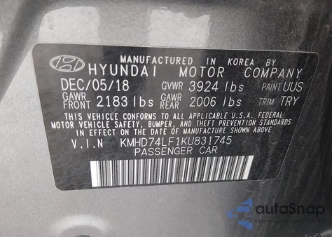 2019 Hyundai Elantra Se из США, поврежденный, VIN KMHD74LF1KU831745